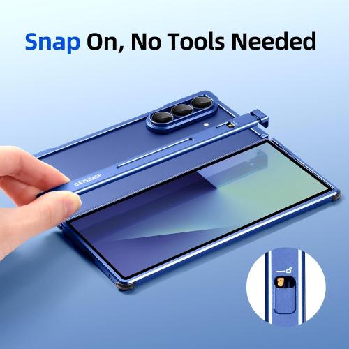 for Samsung Galaxy Z Fold 7 Bumper Case Compatible with Magsafe, Minimalist No Back Z Fold 7 Metal Case, Slim Thin Cover for Galaxy Z Fold 7 with 4 Corner Shockproof & Hinge Protector, Blue