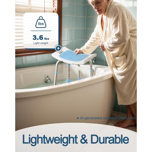 HOMLAND Shower Chair for Inside Shower, Adjustable Height Shower Stool | Shower Seat for Inside Tub Bathroom Bench Bath Chair for Elderly and Disabled, Lightweight Aluminum Frame - Light Blue