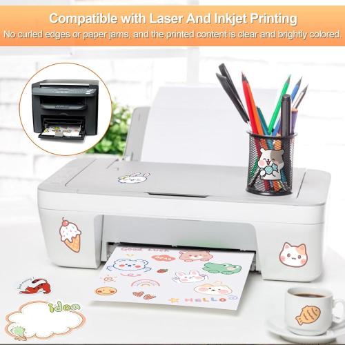 Printable Sticker Paper for Inkjet Printer, 300 Sheets 8.5 x11'' Matte Sticker Printer Paper Full Sheet Labels for Laser/Inkjet Printers, Letter Size
