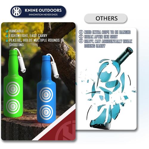 KNINE OUTDOORS 6 Pack Plastic Bottles Shooting Targets for Shooting, 6 Bright Colors with Hanging Rope for Target Practice, Target Practice for Airsoft Pellet Pistol BB Gun
