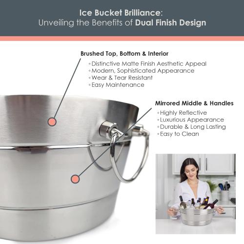 BREKX Stainless Steel Ice Bucket for Parties, Double Wall Insulated Anchored Brushed Drink Tub & Wine Bucket with Double Hinged Handles, Drink Chiller for Parties, 12QT (3 Gallon), 100% Leak Proof