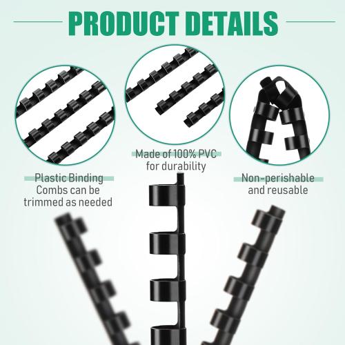 Maitys 300 Pcs Plastic Binding Combs Bulk 19 Ring Comb Spines Letter Size Spiral Binding for Notebook Calendar Picture(3/8 Inch,Black)