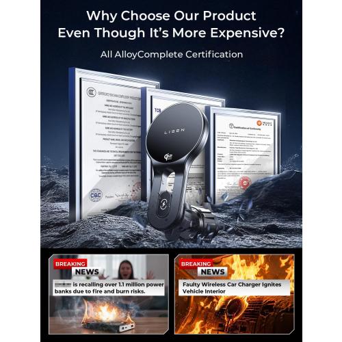 LISEN for Qi2.2 25W MagSafe Car Mount Charger, [Stable & Fast Charging] Magnetic Wireless Car Charger, Car Phone Holder Charger Car Accessories Fits iPhone 17 Pro Max Air 16/15/14/13/ Galaxy S26 Ultra