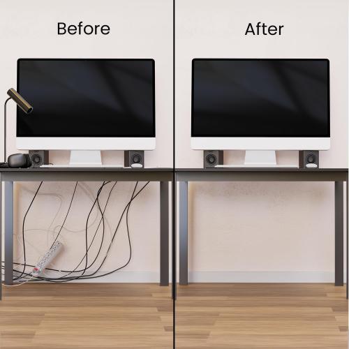 EVEO Cable Management Under Desk Kit (6 Units) - Under Desk Cable Management Cord Hider, Cable Hider Cord Management, Cable Organizer, Cable Raceway | Self-Adhesive 96'' J Channel 6X16 - Black