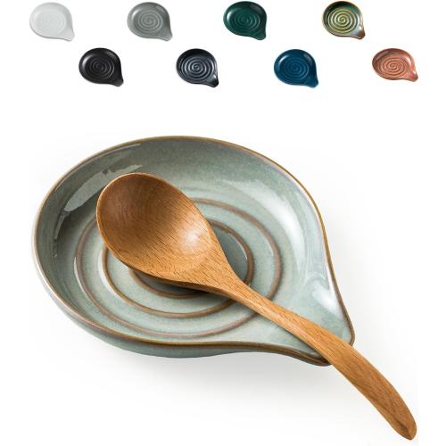 LAUCHUH Spoon Rest, 5 Large Spoon Holder for Stove Top Ceramic Spoon Rest Spatula Rest for Kitchen Utensils, Ladle, Coffee Spoons, Cooking spoons, Spatula, Tongs, Christmas, Unique Gray