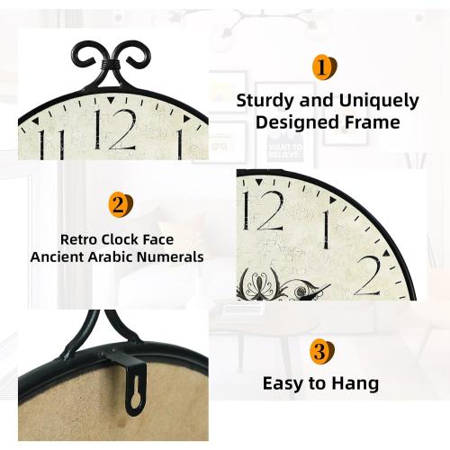 24 Inch Large Farmhouse Wall Clock, Wrought Iron Frame with Warm Gray Finish, Silent Battery Operated Wall Clock for Living Room Kitchen Bedroom