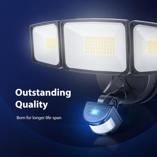 Onforu 75W LED Flood Light Motion Sensor Outdoor, 7000lm Dusk to Dawn Flood Light, Security Light with Three Head, IP65 Waterproof Exterior Floodlight, 6500k Wall Light for Entryway Stairs Yard Garage