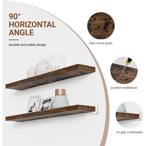 Floating Shelves for Wall 48 Inches Long,9.3 Deep Rustic Brown Floating Shelf Set of 2,Wall Mounted Wood Shelves for Bathroom Bedroom Living Room Kitchen Office,Shelf for Books Storage Room Decor