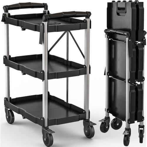 DWVO 350 LBS Foldable Folding Utility Cart on Wheels, Foldable Service Collapsible Utility Carts with Wheels, Collapsible Rolling Cart with Locking for Garage Home Restaurant