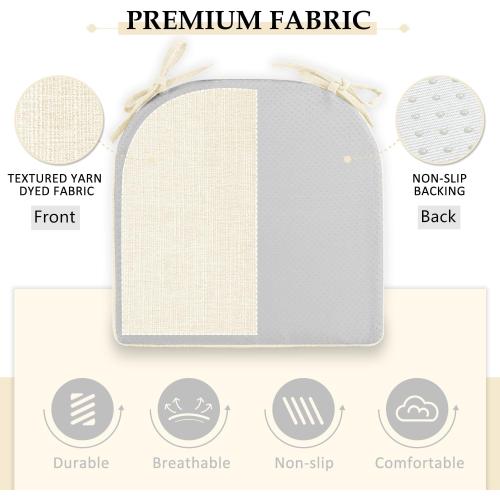 Chair Cushions for Dining Chairs 6 Pack - Kitchen Chair Cushions with Ties and Non-Slip Backing - Dining Chair Pads 16X16X2, Beige