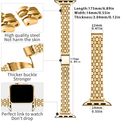 Slim Watch Band Compatible with Apple Watch 41mm 45mm 42mm 44mm 40mm 38mm Metal Stainless Steel Watchband Suitable for iWatch 11/10/9/8/7/6/5/4/3/2/1/SE Series Women Luxury Strap