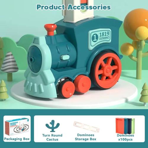 Domino Train Toy Set for Kids, Automatic Dominoes Blocks Building and Stacking Toys Creative Kids Games Early Education Christmas Birthday Gift Boys Girls Age 3 4 5 6 7 8 Year Old (Cyan)
