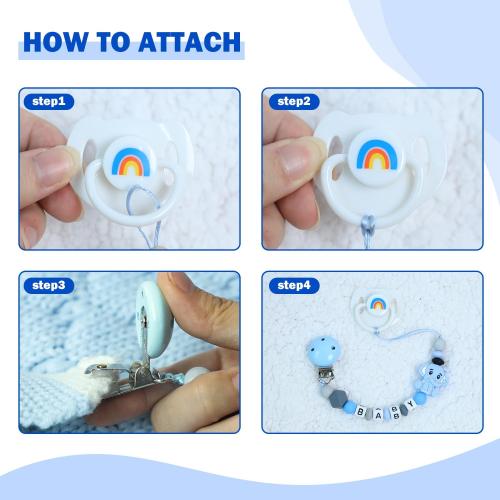 SCOM Reborn Baby Doll Accessories Set - Rainbow Magnetic Pacifiers & Removable Reusable Baby Doll Bottles with Silicone Pacifier Clips for Reborn Dolls Boys for Doll Lover, Blue Style, 3 Pcs