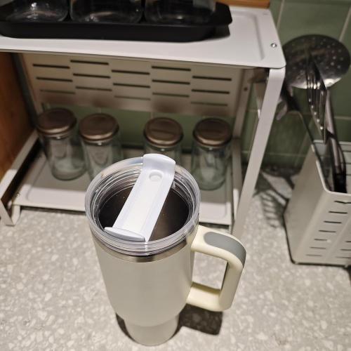 40 OZ Tumbler Lid Replacement Fit for Stanley Cup, 2 Pack Clear Replacement Lids Fit for Stanley Travel Tumbler, Spill Proof Tumbler Covers for Stanley Cup Accessories (Clear - White)