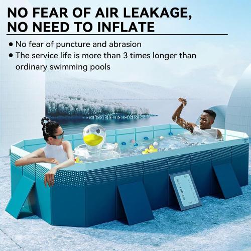 Foldable Swimming Pool, Rectangular Above Ground Swimming Pool for Outdoor Family Square Pool with Drain Plug and Drain Hole, Easy to Assemble, Pool for Backyard Dog Pools (3m)