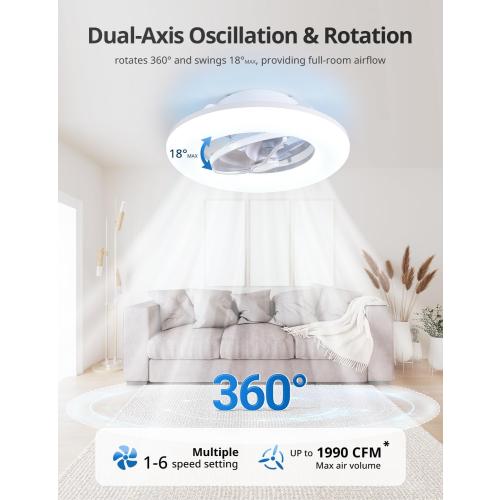 Orison 22 360° Oscillating Ceiling Fan with Light, Rotating Low Profile Flush Mount Ceiling Fan, Smart RGB Ceiling Fans, Alexa&Google Compatible, Dimmable LED, APP/Remote, Modern for Bedroom, White