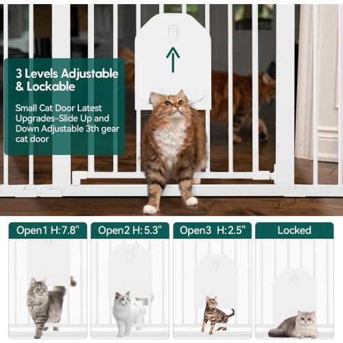 Babelio Auto Close Baby Gate with Cat Door,29-43 Metal Gate for Doorway,Stairs, House,Easy Walk Thru with Pet Door,Includes 4 Wall Cups and 3 Extension Pieces,White