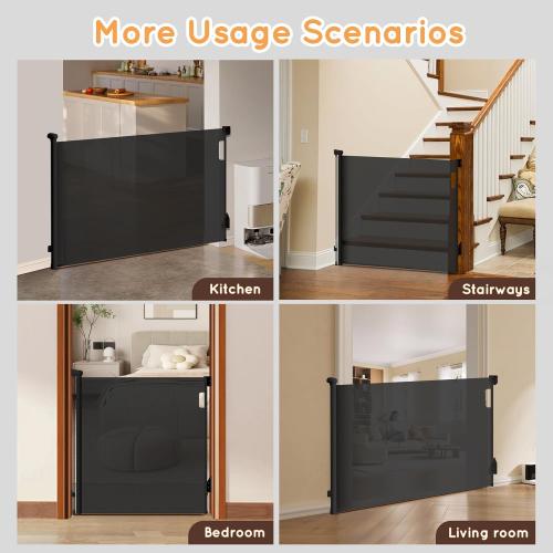Retractable Baby Gate, 38 Extra Tall Mesh Baby Gate with Auto-Tension Design, 55 Wide One-Hand Operation Dog Gates for Doorways and Hallways, Safety Gate for Babies and Pets, Black