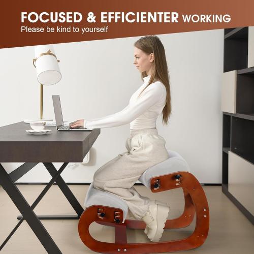 Ergonomic Kneeling Chair,Adjustable Height Kneeling Chair Improve Posture and Relife Back Pain,Soft Memory Arc-Pad and Wood Rocking Knee Chairs,Ideal for Office Home Desk,Brown