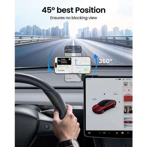 REEVAA 2025 Tesla Model Y Juniper Phone Mount for MagSafe [Strongest N55 Magnet, 3M Adhesive], Adjustable Tesla Screen Holder, Compatible with Model Y 2020-2026, MagSafe Case, iPhone Series