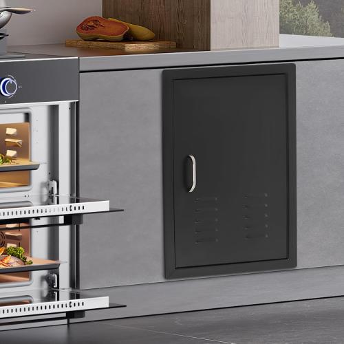 BBQ Access Door Black with Air Vents, 16.93*24.02in Kitchen Access Doors, Flush Mount Single Vertical Door with Handle for Outdoor Kitchen Commercial BBQ Island(Black, 16.93*24.02in with Air Vents)