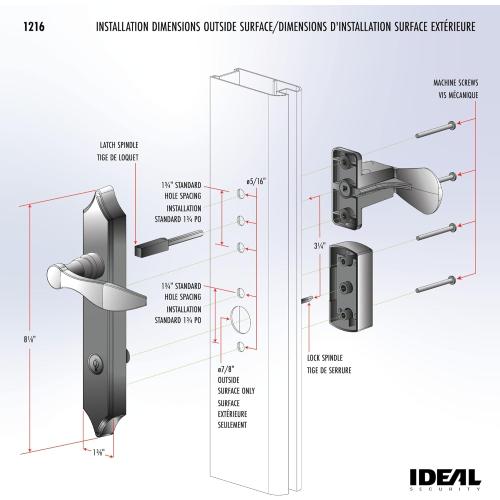 Ideal Security 1216 Surface Mount Storm Door Handle with Lock and Key for 1 – 1 ½ inches Thick Doors (Black, 4-Posts)