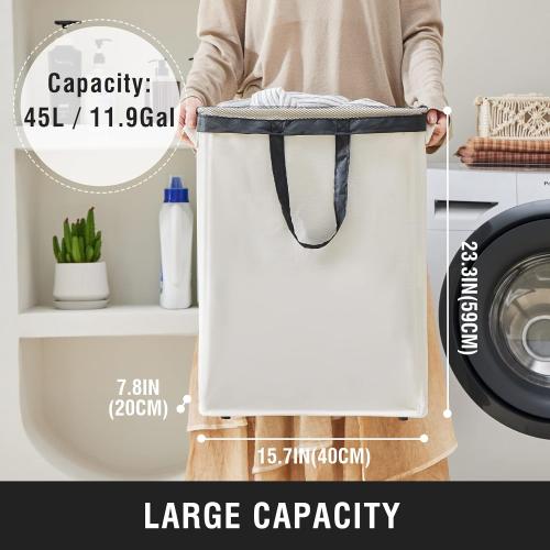Slim Laundry Hamper with Removable Inner Bag and Side Handles, 45L Small Laundry Baskets to Store Clothes, Narrow Dirty Clothes Hamper for Laundry Room, Bathroom, Bedroom, and Living Room - Beige