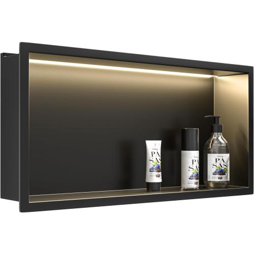 Led Shower Niche 24 X 12 Matte Black 304 Stainless Steel with Lighting Waterproof No Tile Need Shower Shelf for Bathroom Recessed Wall Shelf Horizontal Niche