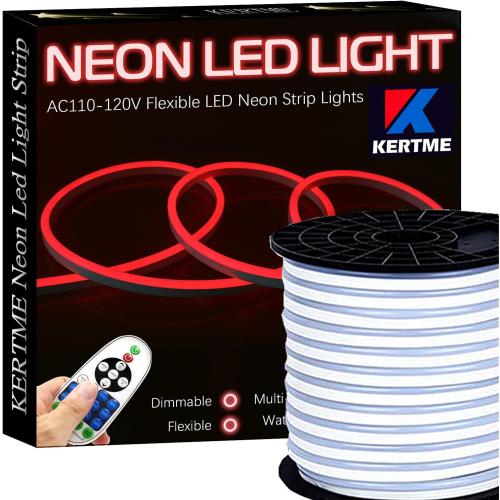 Neon Led Type AC 110-120V LED NEON Light Strip, Flexible/Waterproof/Dimmable/Multi-Modes LED Rope Light   23 Keys Remote for Home/Garden/Building Decoration (16.4ft/5m, Red)