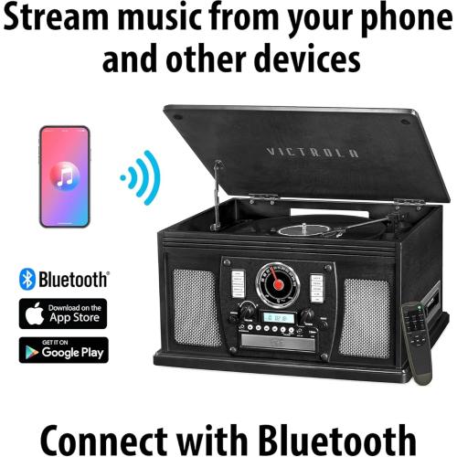 Victrola Aviator 8-in-1 Bluetooth Record Player & Multimedia Center with Built-in Stereo Speakers - 3-Speed Turntable, Vinyl to MP3 Recording, Wireless Music Streaming, Mahogany