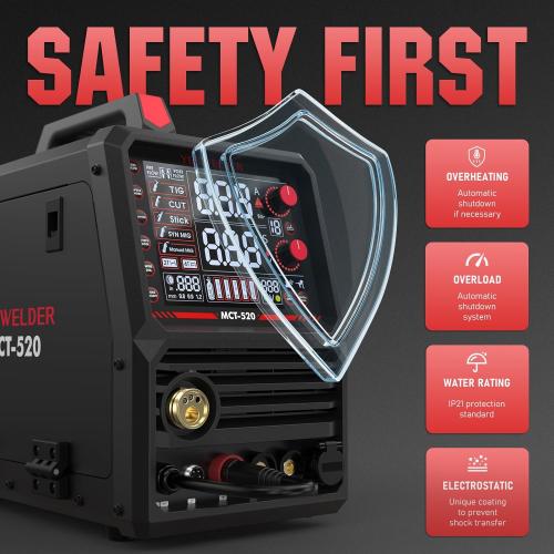 YESWELDER Multifunctional Welders Combo&Plasma Cutter, 6-In-1 MIG/Flux Core MIG/CUT/TIG/Stick/Spool Gun Compatible, 200A MIG/TIG/Stick & 50A CUT, 110V/220V MCT-520
