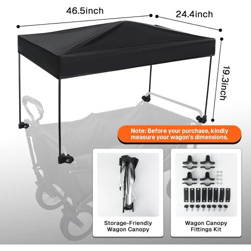 Wagon Canopy Cover, Garden Portable Outdoor Push Awning, Stroller Canopy for Garden Wagon, Shopping, Camping, Fits Folded and Collapsible Wagons,24.4 × 46.5 Inch