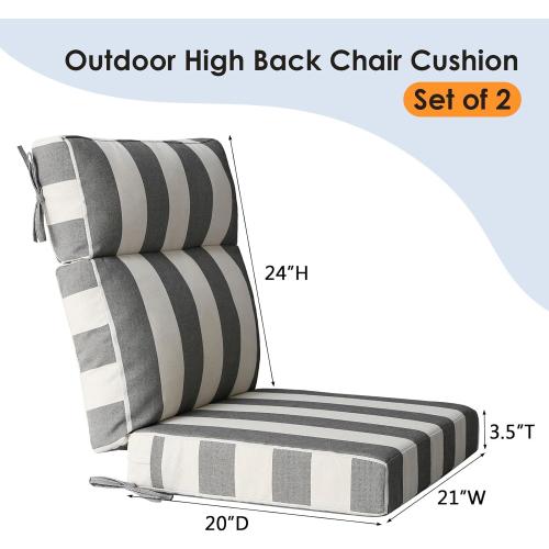 Unimatta Outdoor High Back Chair Cushion Seat Pads, 44 x 21 Inch Water-Repellent & Fade-Resistant Patio Furniture Cushions with Ties for Adirondack, Rocking Chairs, Gray Stripe
