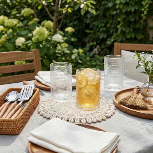ZOOFOX Set of 8 Vintage Drinking Glasses, 13 oz Clear Hobnail Glasses Tumbler, Embossed Design Glassware for Beverages, Water, Juice, Beer, Cocktail, Whiskey and Milk