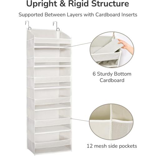 ULG 2 Pack Over The Door Organizer with 6 Large Pockets 12 Side Pockets, 50lbs Weight Capacity Door Hanging Organizer for Bedroom, Bathroom, Pantry, Nursery Storage, Beige