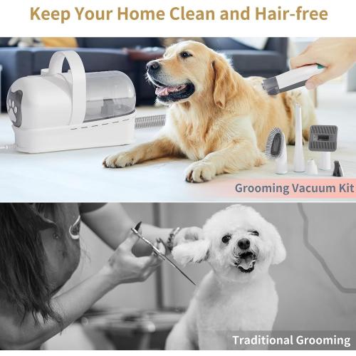 Dog Grooming Kit, Pet Grooming Vacuum with Pet Clipper Nail Grinder, Dog Hair Vacuum with 6 Pet Grooming Tools for Dogs Cats Shedding Grooming