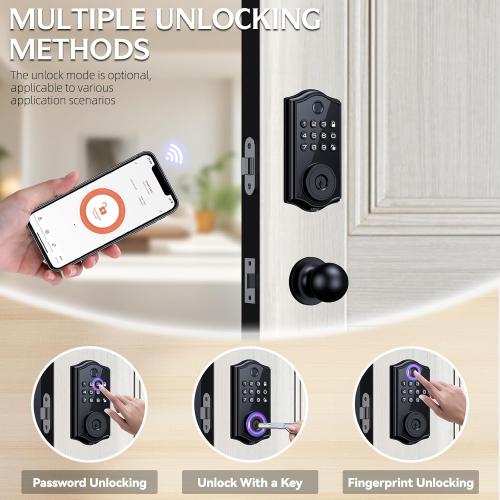 Smart Locks for Front Door,APP Control Keyless Entry Fingerprint Door Lock,Keypad Deadbolt Set with Handle,Easy Installation,Auto-Lock,(Matte Black)