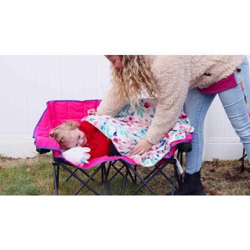 SUNNYFEEL Kids Folding Double Camping Chair, Portable Kids Camping Chairs 2 Seat Chair, Pink Padded Foldable Lawn Chairs with Cup Holder for Beach/Outdoor/Travel/Picnic, Foldable Camp Chairs 2 Person