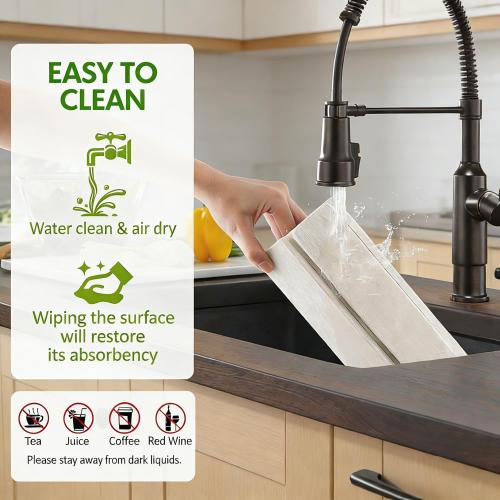 Large Stone Dish Drying Mat for Kitchen Counter, 24(L)×16(W), Collapsible Quick Dry Diatomaceous Earth Mat, Super Absorbent Drying Pad for Dishes Bottles Cups Utensils, Heat Resistant (White)