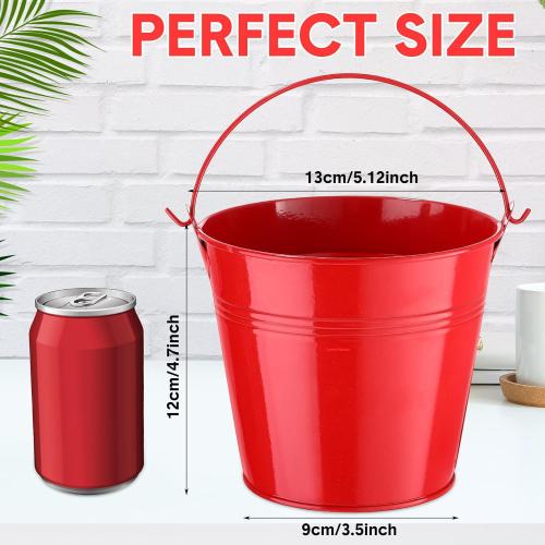 Rtteri 24 Pcs Metal Bucket 5 x 3.5 x 4.7 Inch Mini Party Buckets for Flower Pot Plant Basket Iron Small Metallic Pails with Handle for Container Candy Snack Crafts Vase Party Favors(Red)