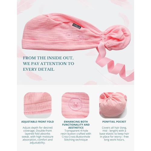 Ponytail Scrub Cap for Women – Solid Light Pink Surgical Cap with Buttons, Cotton Ponytail Scrub Caps, Adjustable Surgical Hat for Women to Secure Long Hair