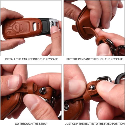 Tukellen for Audi Key Fob Cover Genuine Leather With Keychain,Leather Key Case Protector Compatible Audi A4 Q7 Q5 TT A3 A6 SQ5 R8 S5 smart key-Black