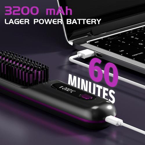 Go Brush Pro - 2026 Portable Straightener Brush for Travel, Cordless Hair Straightener Comb for Women (Black)