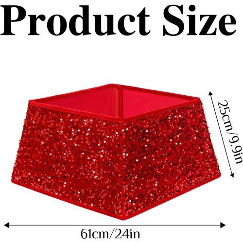 XmasExp Christmas Tree Collar 24 inch Sequin Tree Skirt for Christmas Holiday Home Decor Xmas Tree Ring Stand Base Cover Small Size 4 Piece Red