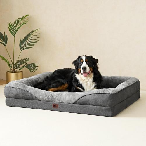 EHEYCIGA Memory Foam XXL Dog Bed for XLarge Sized, Extra Large Orthopedic Dog Sofa with Sides and Waterproof Liner, Washable Bolster Pet Couch with Removable Cover, 52x41x8 Inch, Grey