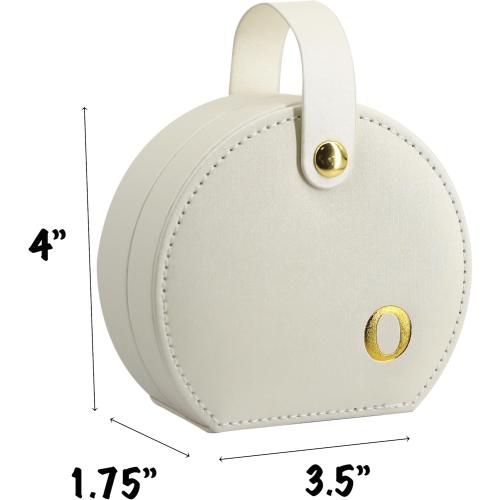 COLLECTIVE HOME - Travel Jewelry Case, Elegant Half-Moon Design with Gold Monogram, Detachable Handle, Personalized Accessory Organizer, Gift for Fashion-Forward Women and Teens (o)