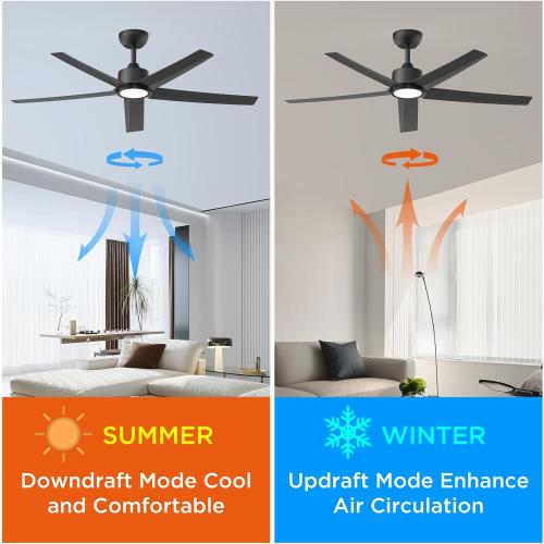 ocioc Ceiling Fans with Lights, 52 inch Black Ceiling Fan with Light and Remote Control, 3CCT, Quiet DC Motor, 5 Blades Modern Ceiling Fan for Living Room Farmhouse Bedroom