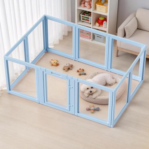 Acrylic Dog Playpen Indoor, Puppy Playpen, Acrylic Dog Pen, 10PCS | 23.6 H, Skin Pink, Purple & Sky Blue, Clear View, No-Gap Escape-Proof, Tool-Free Setup, For Puppies & Small Dogs