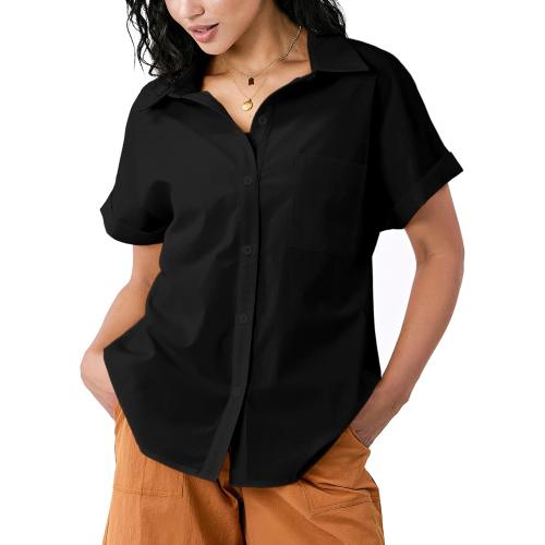 Size 4 XL...Womens Button Down Linen Shirt, Short Sleeve Blouses for Women Dressy Casual, Collared Blouses Tops