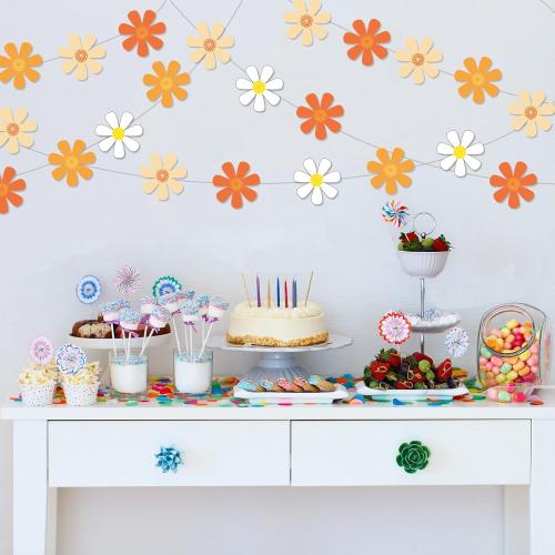 Summer Daisy Groovy Boho Party Banners Daisy Garland Kit Daisy Hanging Swirl Party Supplies Decorations Daisy Paper Cutouts for One Two Birthday Baby Shower Classroom Favor Supplies Decor